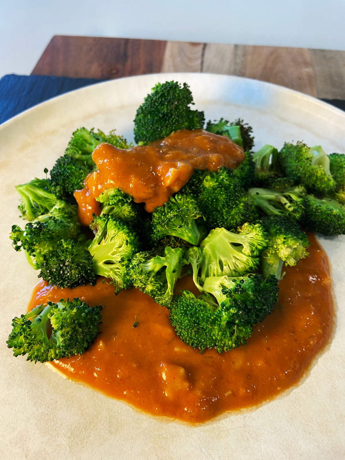 air fryer broccoli with 10 minute Gochujang peanut sauce