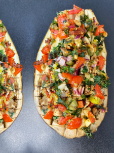 vegan antipasto stuffed aubergine and feta