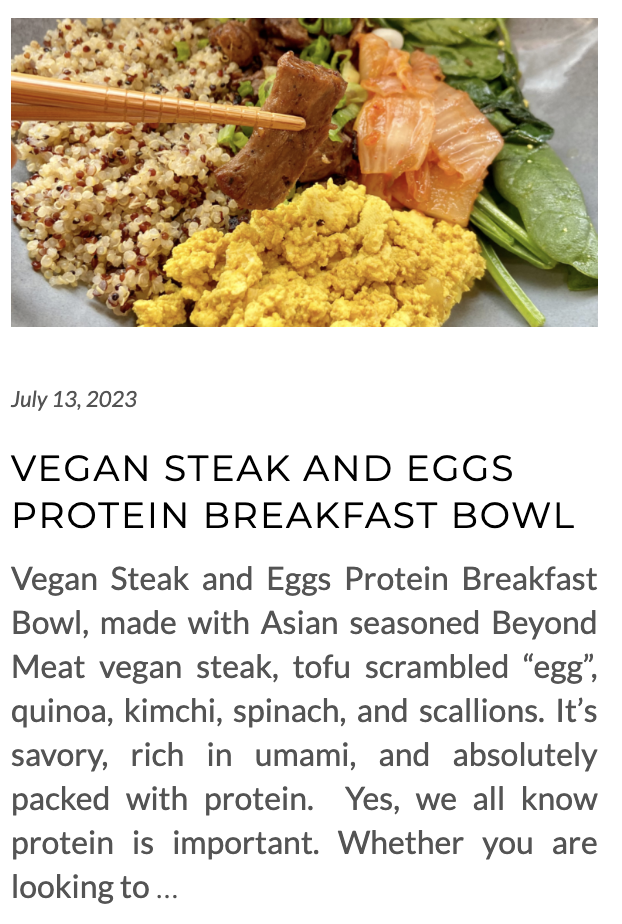 vegan steak and eggs protein breakfast bowl