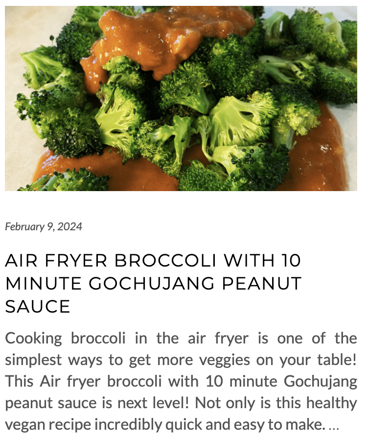 link for air fryer broccoli with Gochujang peanut sauce