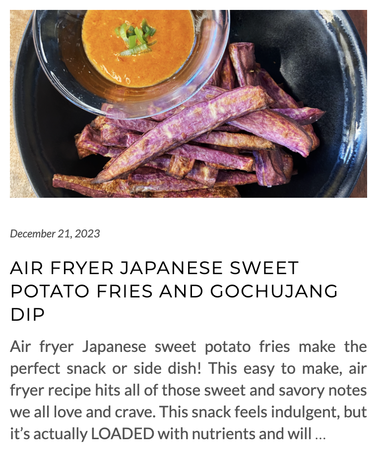 link for air fryer Japanese sweet potato fries and Gochujang dip