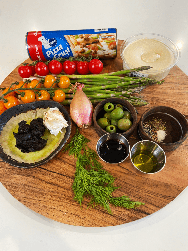 ingredients for Garden Breadsticks and Black Garlic Dip 