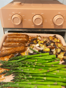 asparagus vegan sausage potatoes in air fryer