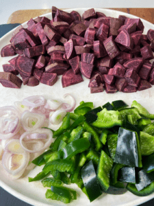 diced potatoes and veggies for air fryer silken tofu scramble purple sweet potatoes