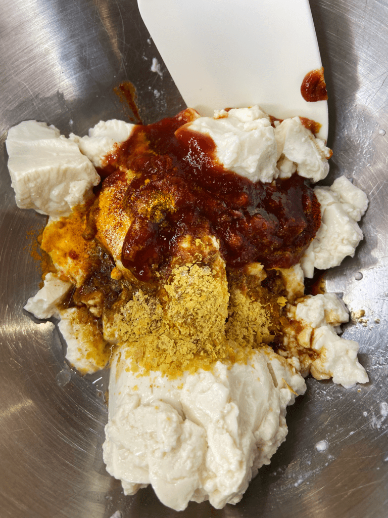 ingredients for silken tofu scramble in bowl