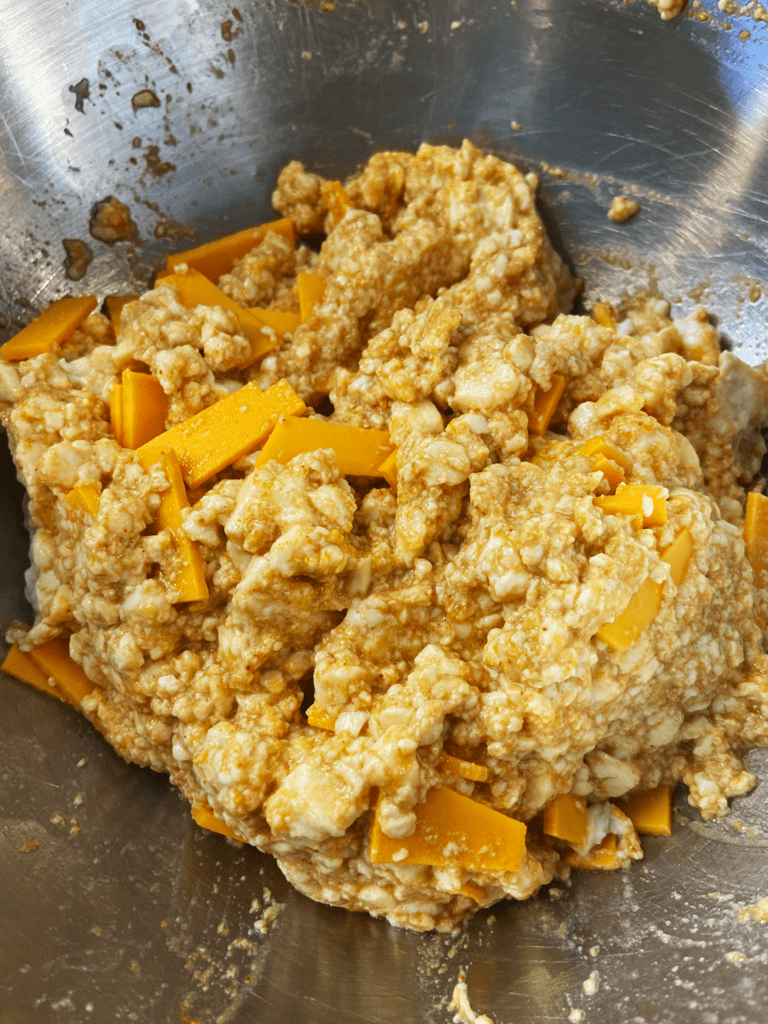 silken tofu scramble in bowl before cooking 