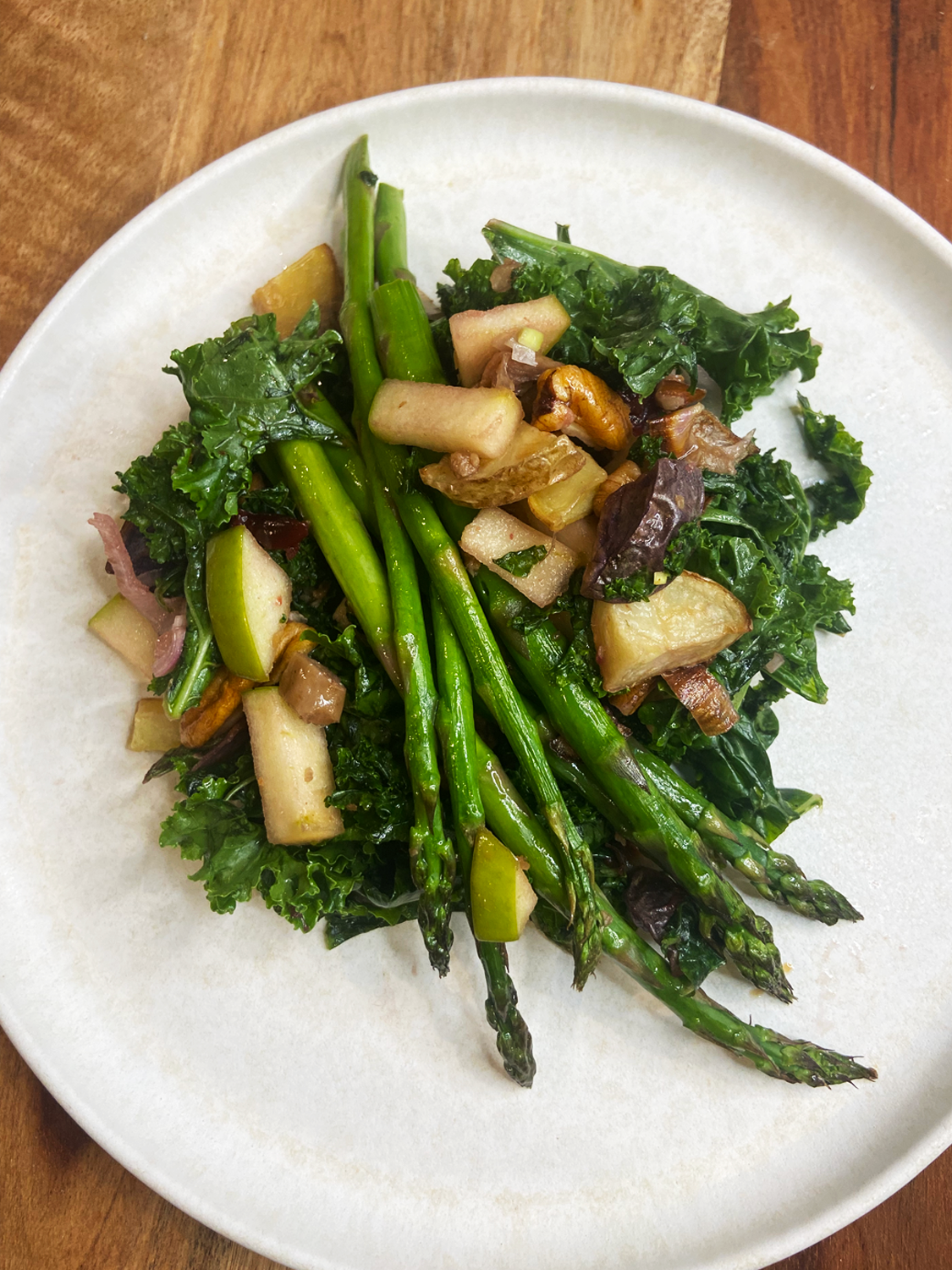 Air Fryer Brunch Asparagus Kale Salad : with vegan sausage