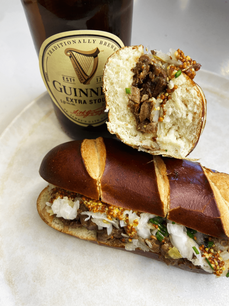 Guinness Beyond Steak Pretzel Bun Sandwich