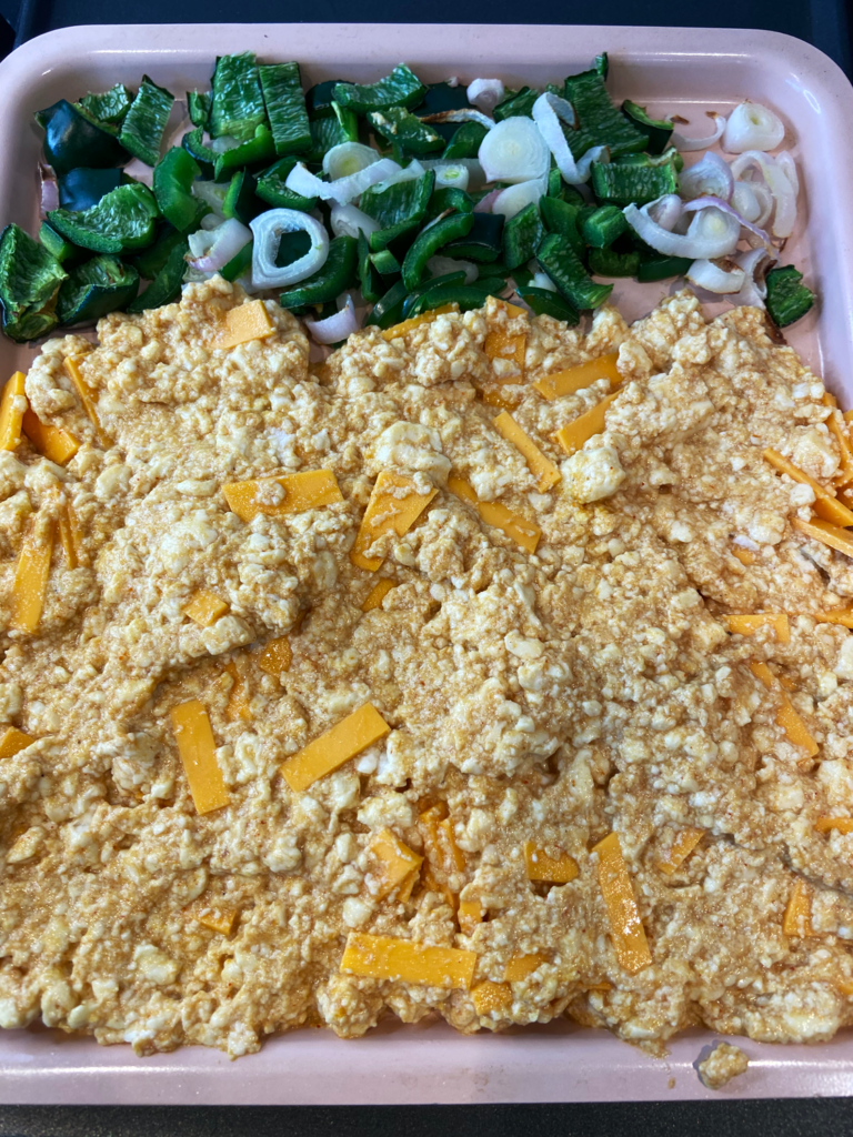 adding silken tofu scramble to air fryer tray