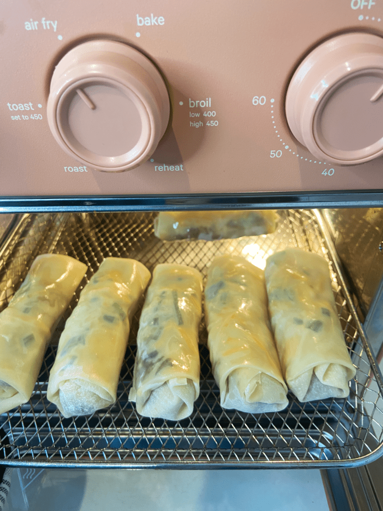 air frying Guinness Beyond Steak Egg Rolls 