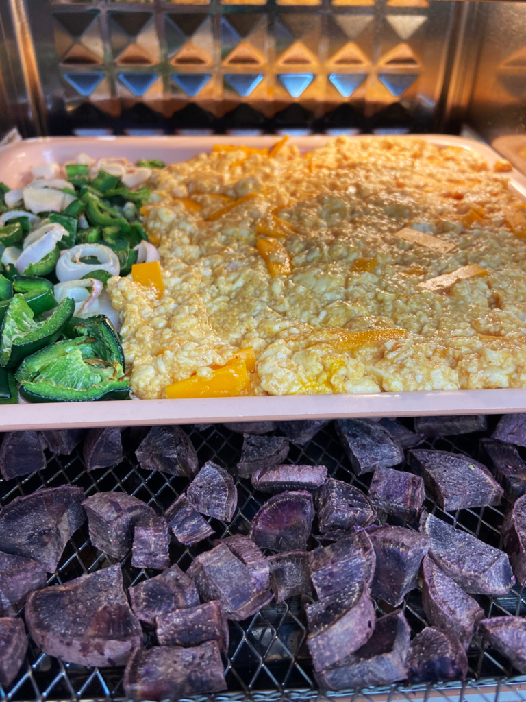 Air Fryer Silken Tofu Scramble with Purple Sweet Potatoes in air fryer