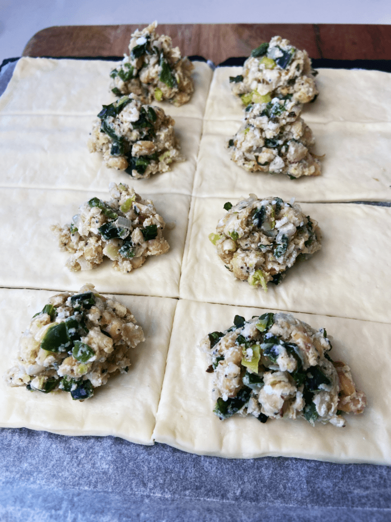 assembling air fryer vegan hot pockets