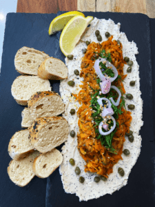 carrot lox vegan dip with bagels