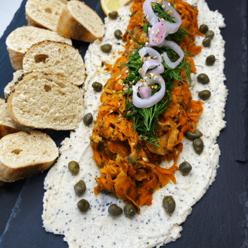 carrot lox vegan dip with bagels