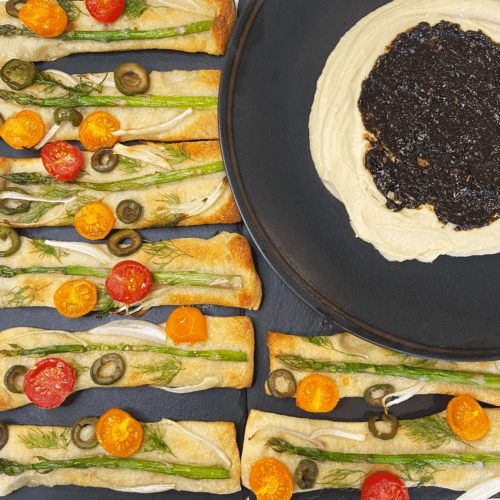 garden breadsticks and black garlic dip