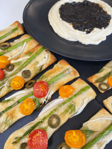 garden breadsticks with black garlic dip