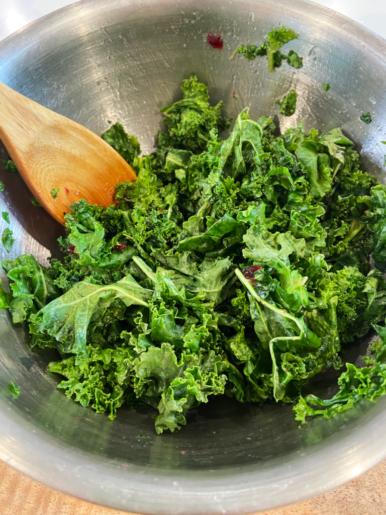 kale and dressing in bowl