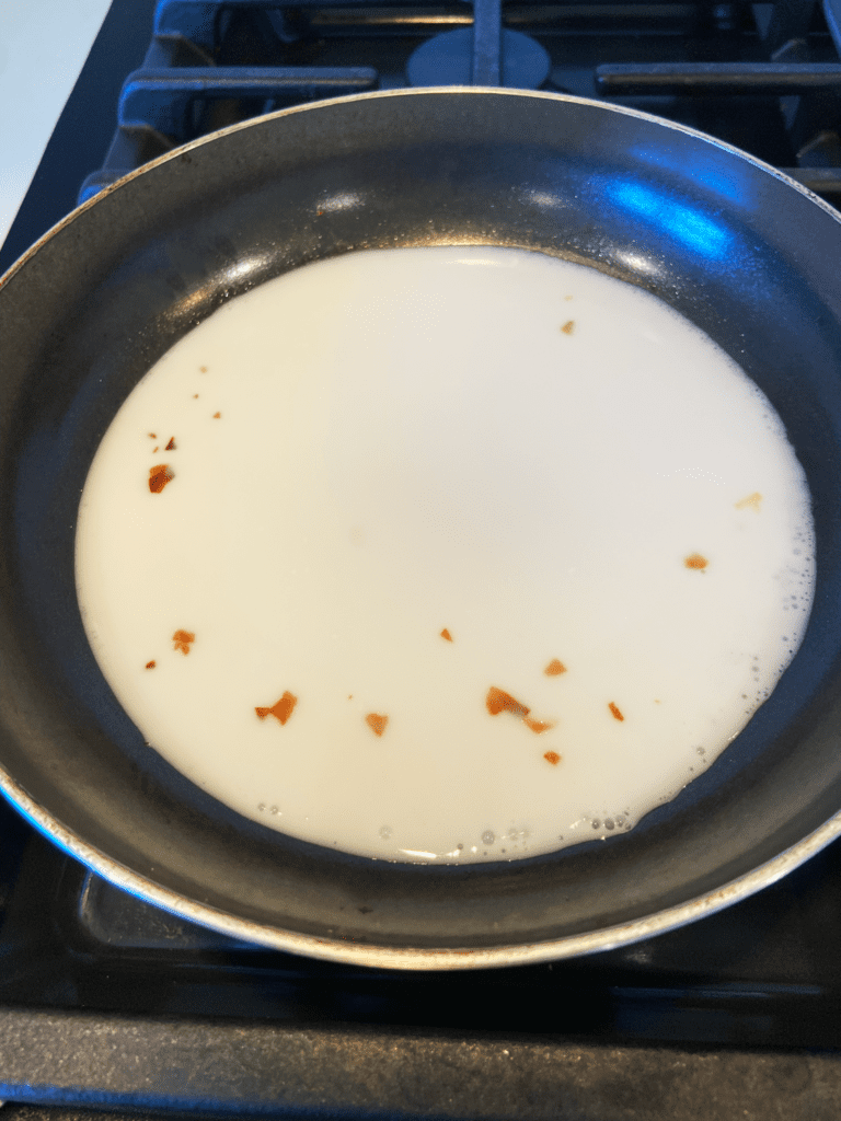 coconut milk in a pan