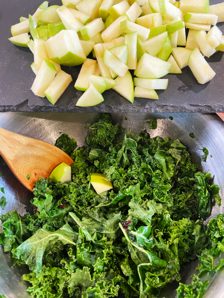 adding apples to salad