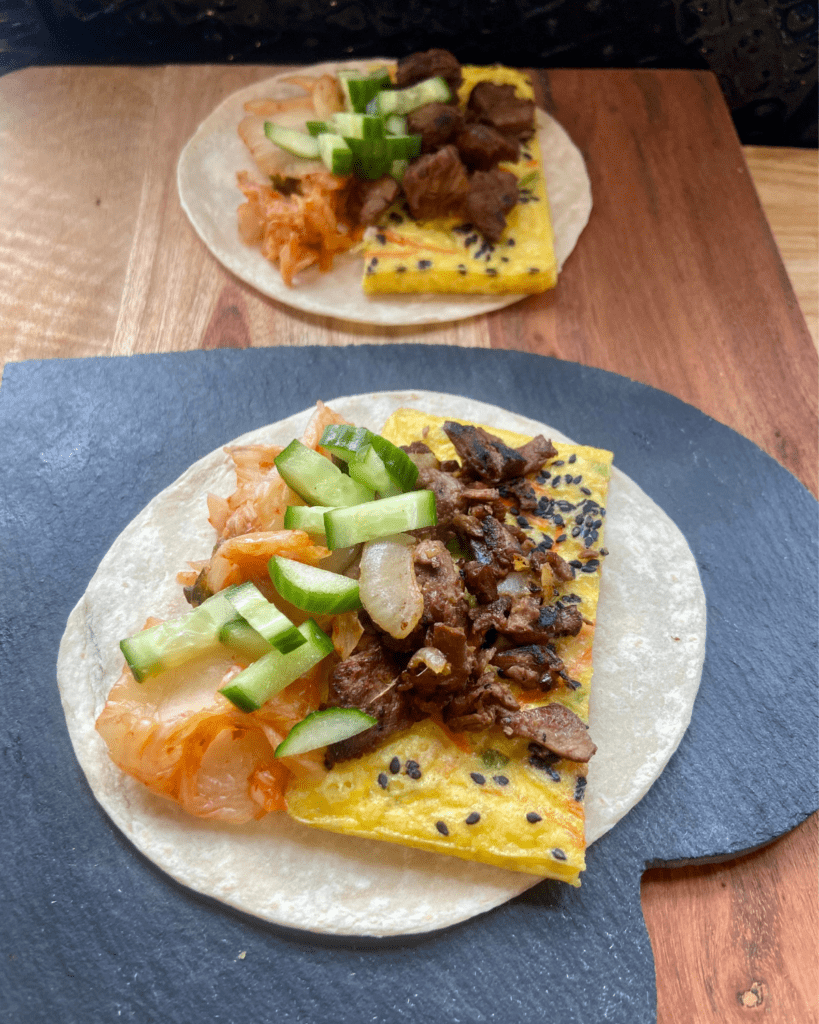 vegan steak and eggs breakfast tacos 