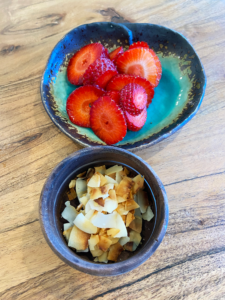 toasted coconut and sliced strawberries