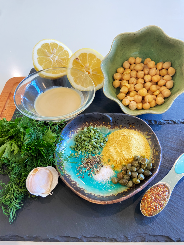 ingredients for lemon herb tahini dressing