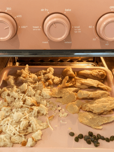 vegan chicken, capers, and bread in the air fryer