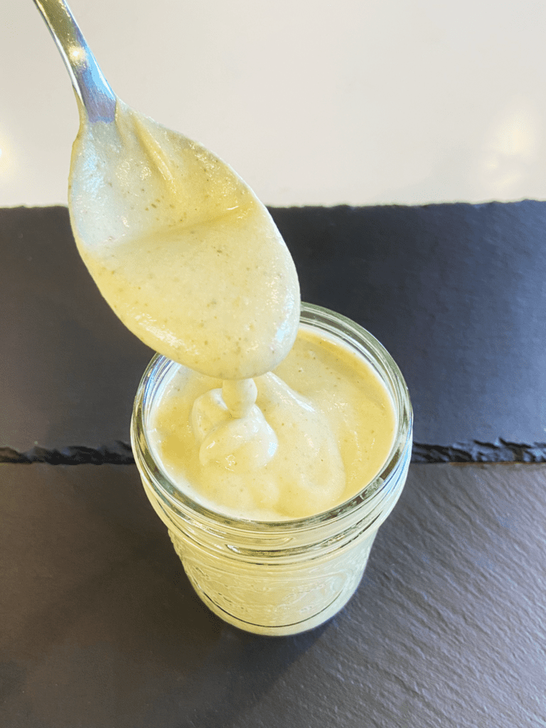 creamy tahini caesar dressing made with white beans