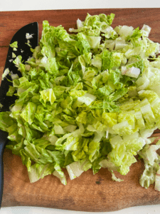 chopped romaine lettuce for vegan chicken caesar salad