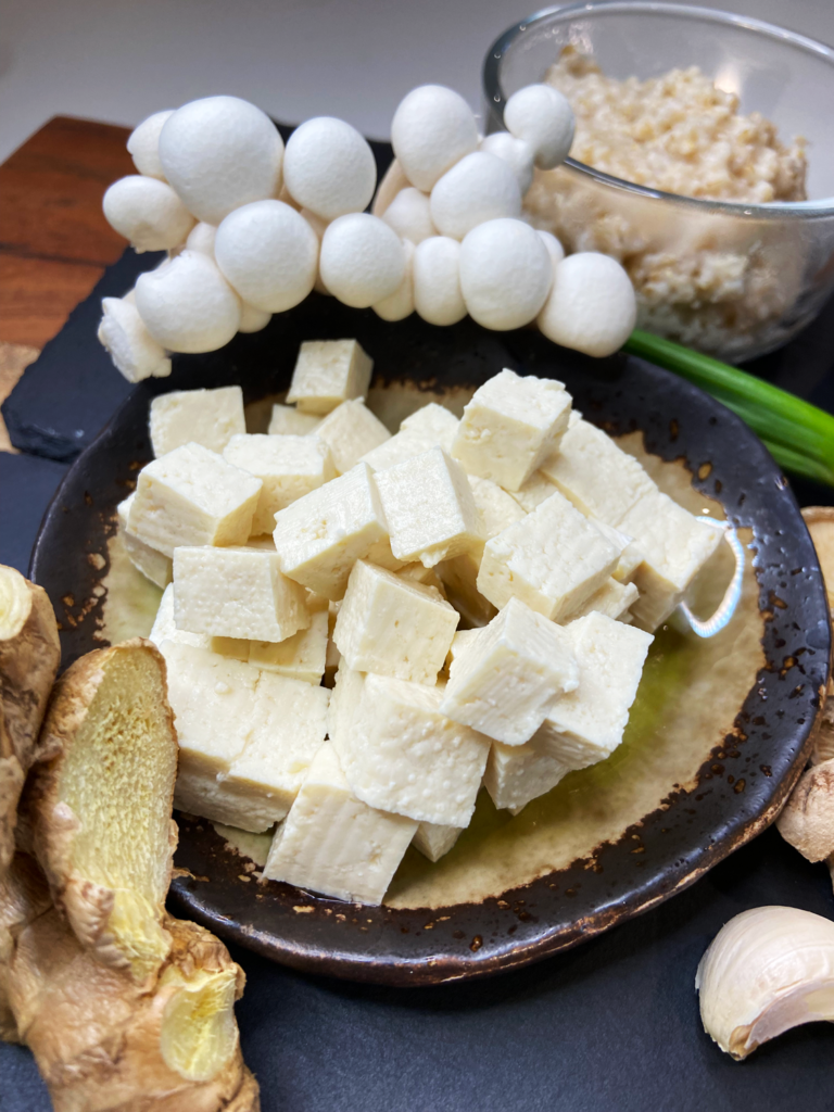 tofu and ingredients for miso protein steel cut oats