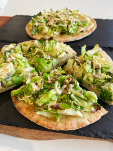 vegan brussels sprouts caesar pita pizza