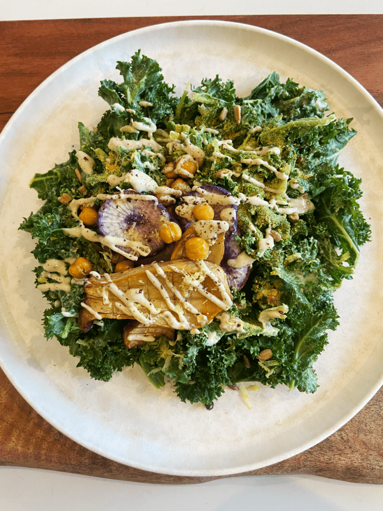 healthy vegan kale caesar salad