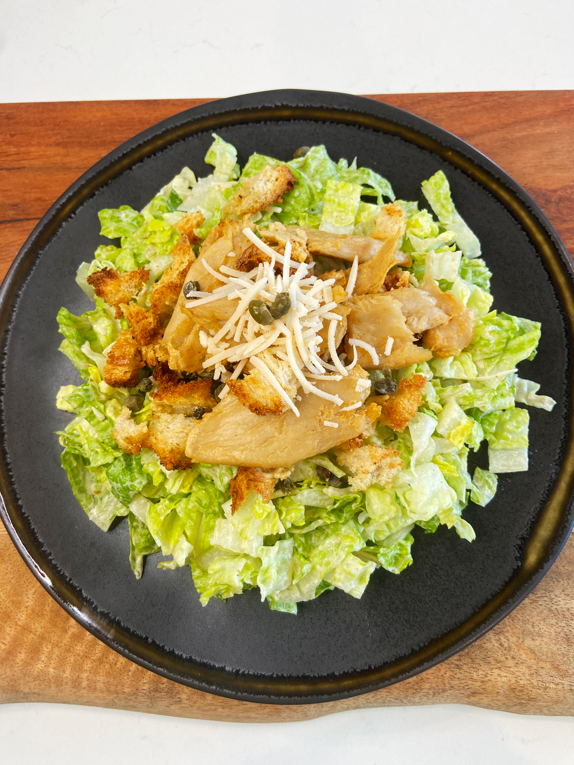 air fryer vegan chicken caesar salad with tahini dressing