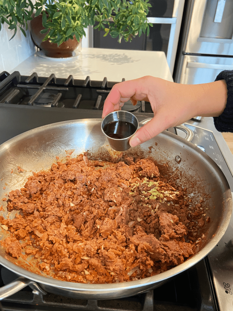 adding Korean bbq sauce to beyond meat