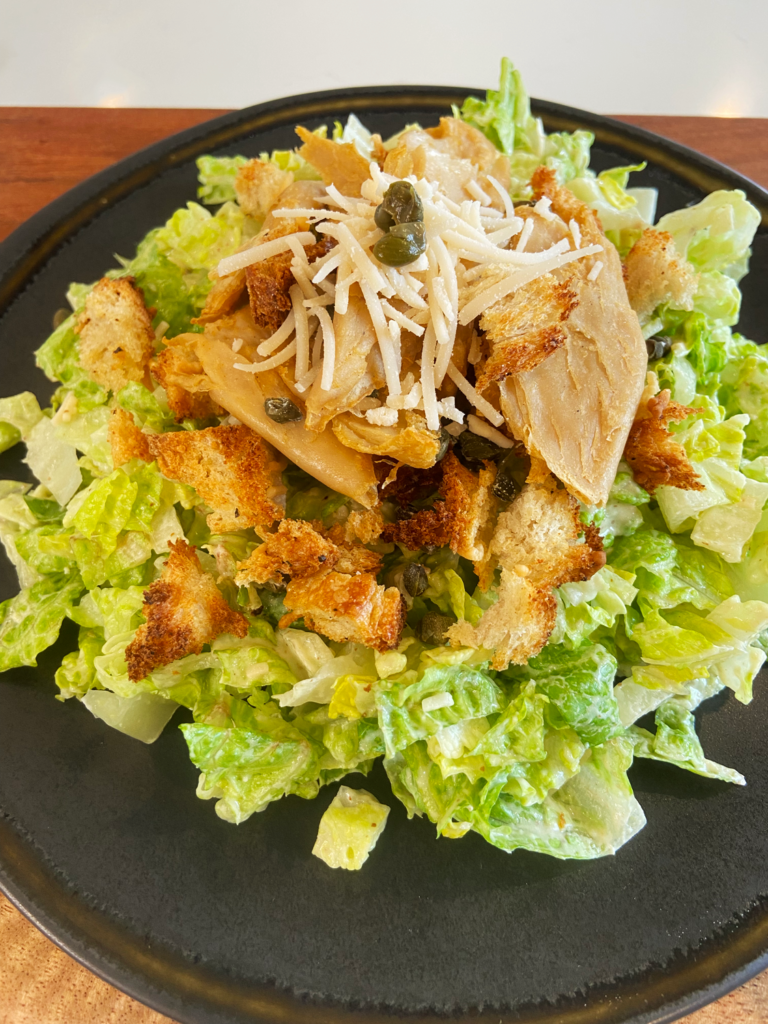 air fryer vegan chicken Caesar salad with tahini dressing