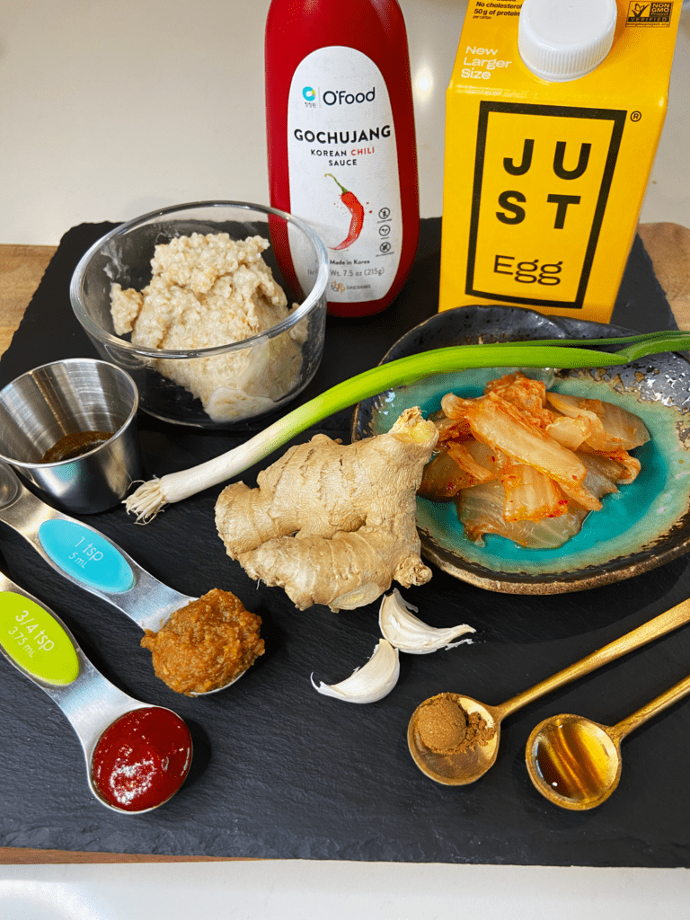 ingredients for Savory Vegan protein Steel Cut Oats with miso and Gochujang