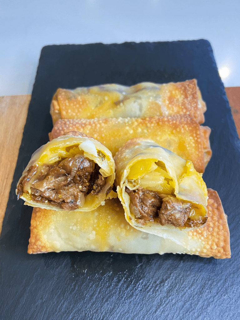 vegan steak egg rolls with vegan meat substitutes 