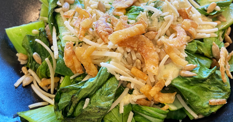 Bok Choy caesar salad with healthy tahini dressing