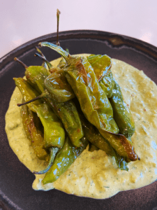 shishito peppers in tahini sauce