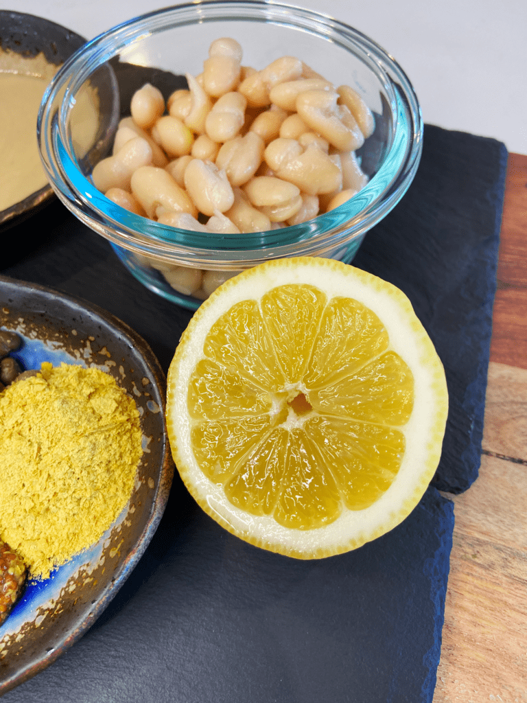 ingredients for creamy Tahini Caesar dressing 