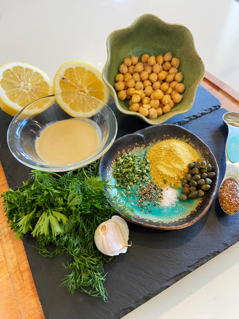 ingredients for lemon herb tahini dip