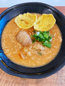 savory vegan protein steel cut oats with miso and Gochujang