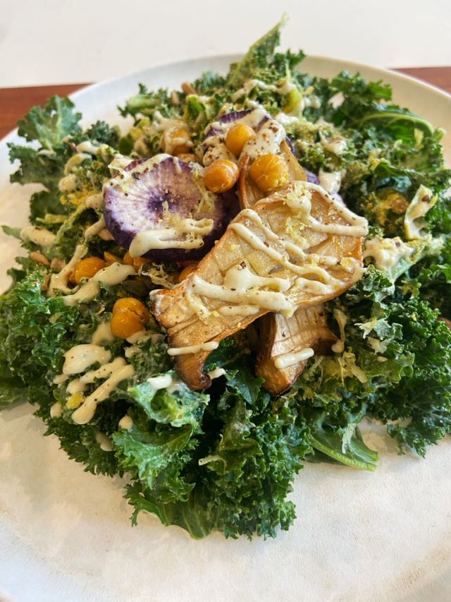KALE CAESAR SALAD with tahini dressing
