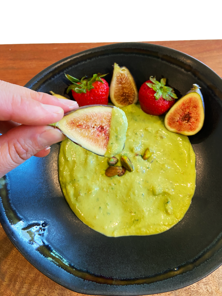 sweet pistachio tahini vegan fruit dip