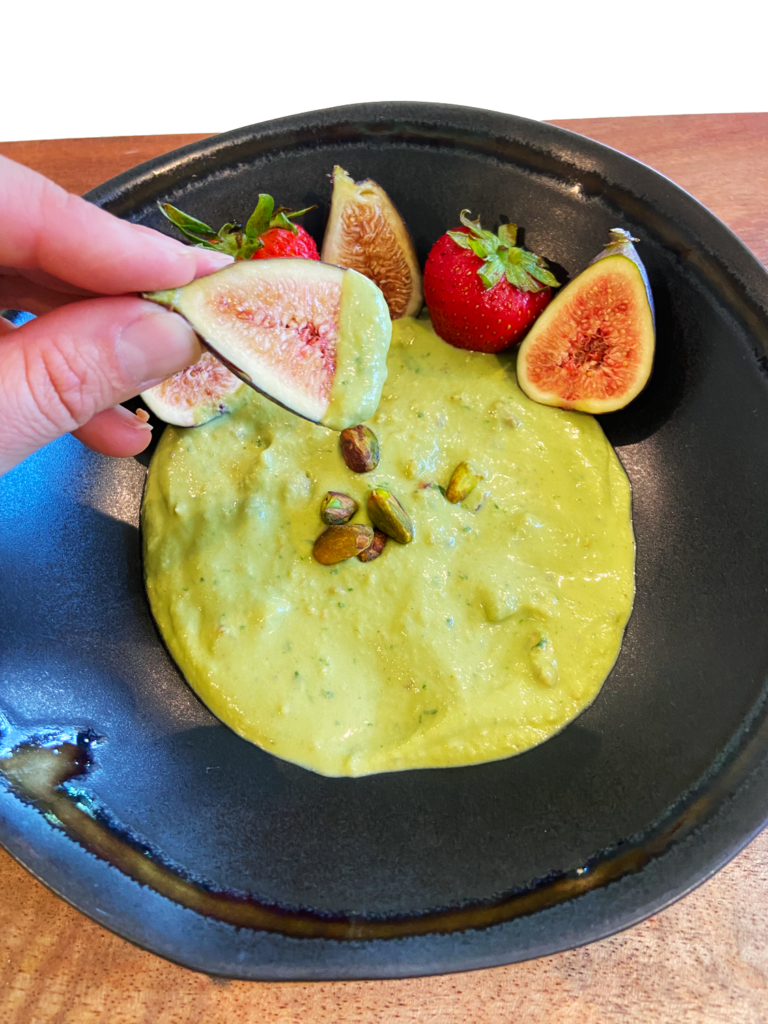 sweet pistachio tahini vegan fruit dip