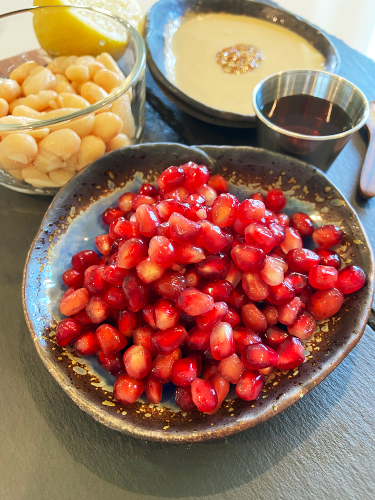 ingredients for  tahini pomegranate dressing