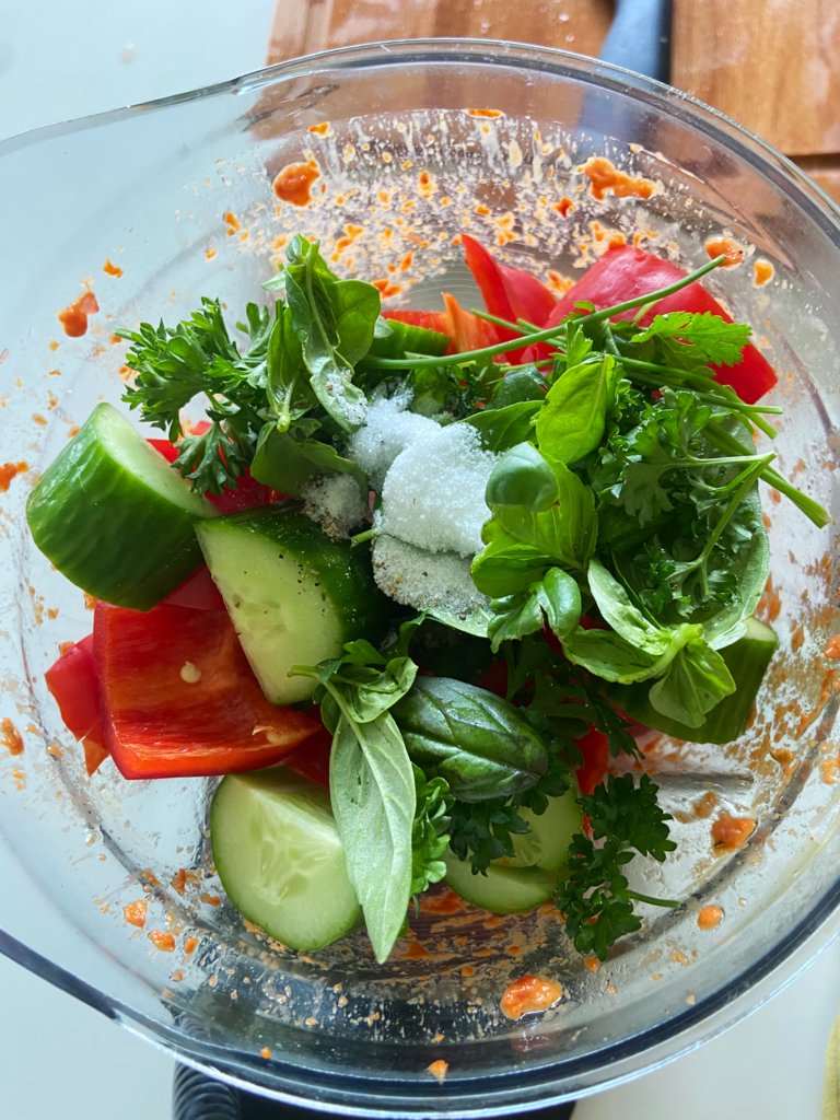 ingredients for gazpacho in blender