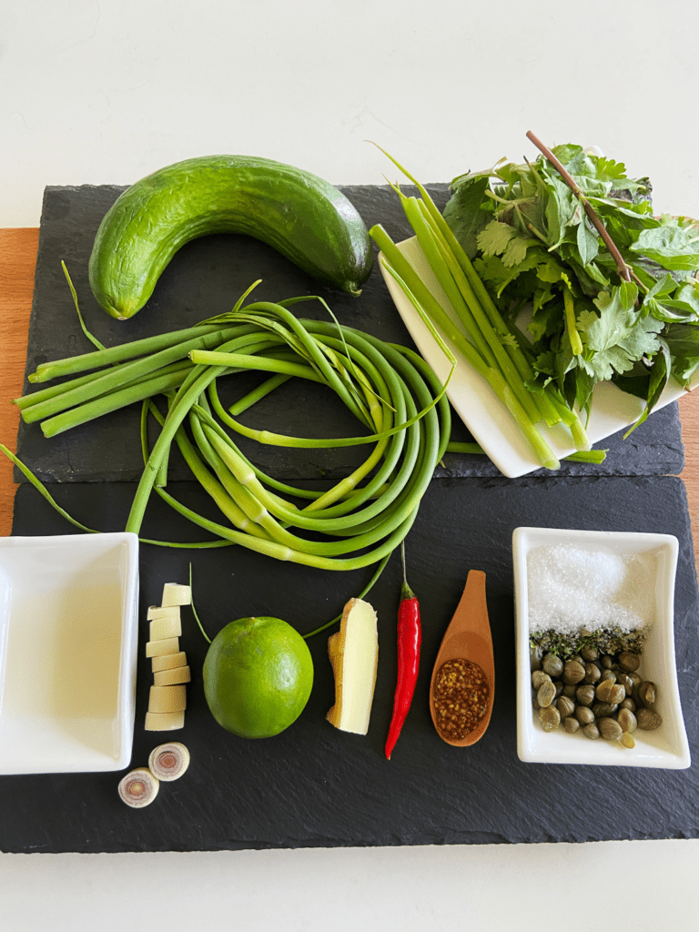 ingredients for garlic scape hot sauce