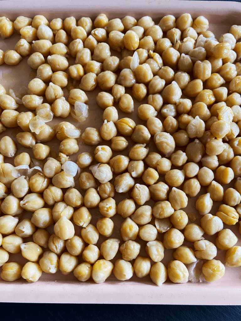 seasoned chickpeas on a tray