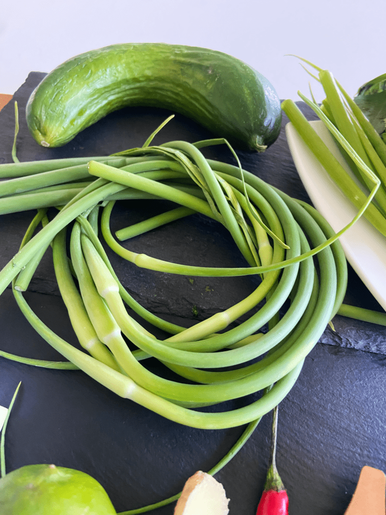 ingredients for garlic scape hot sauce